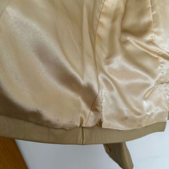 Vakko VS2 Women’s Vintage Cream Tan Lamb Leather 3 button Moto Blazer Coat - Picture 11 of 12